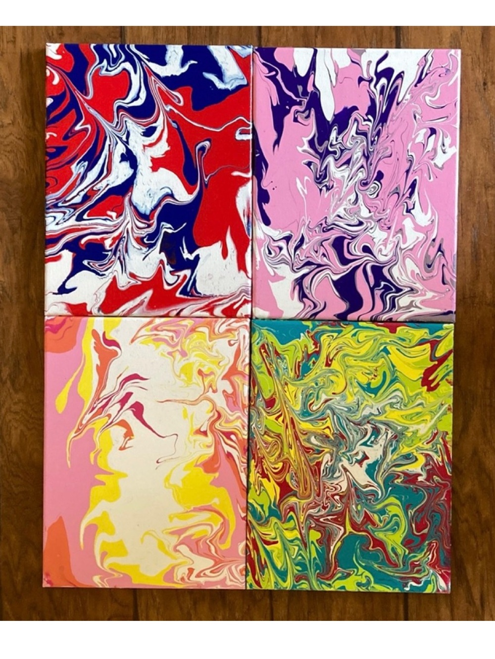 Handmade wall art NEW abstract art made by me 18”x24” colorful pour paintings
